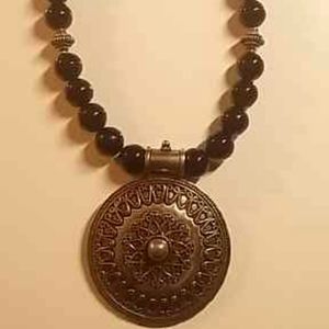 Sterling Medallion Pendant & Onyx Necklace